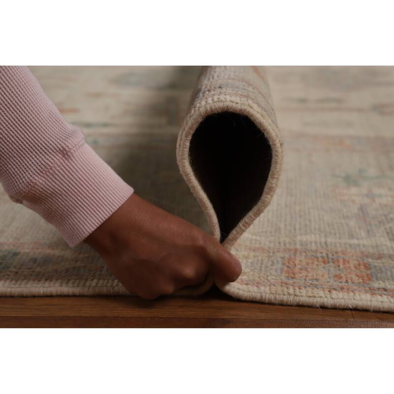 Hand Knotted Oriental 100% Wool Carpet Transitional All-Over Beige & Ivories Oushak Area Rug - 15' 0'' X 10' 3''