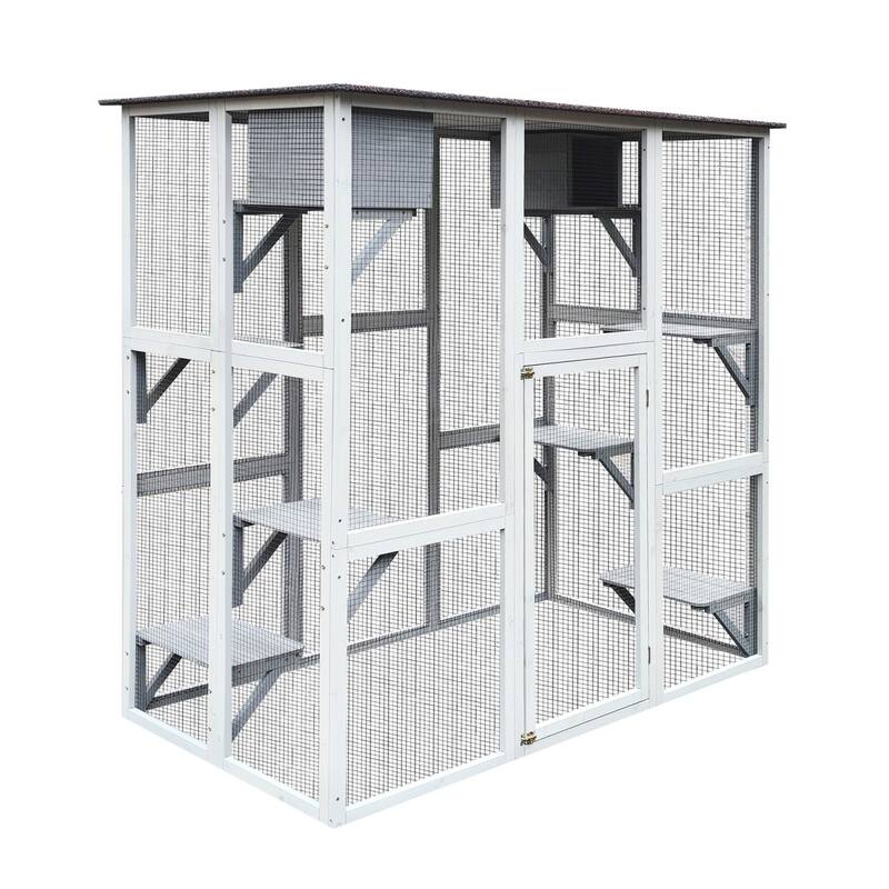 Outdoor Cat Enclosure with Roof, Platforms & Boxes, 30" to 70.9" Wide