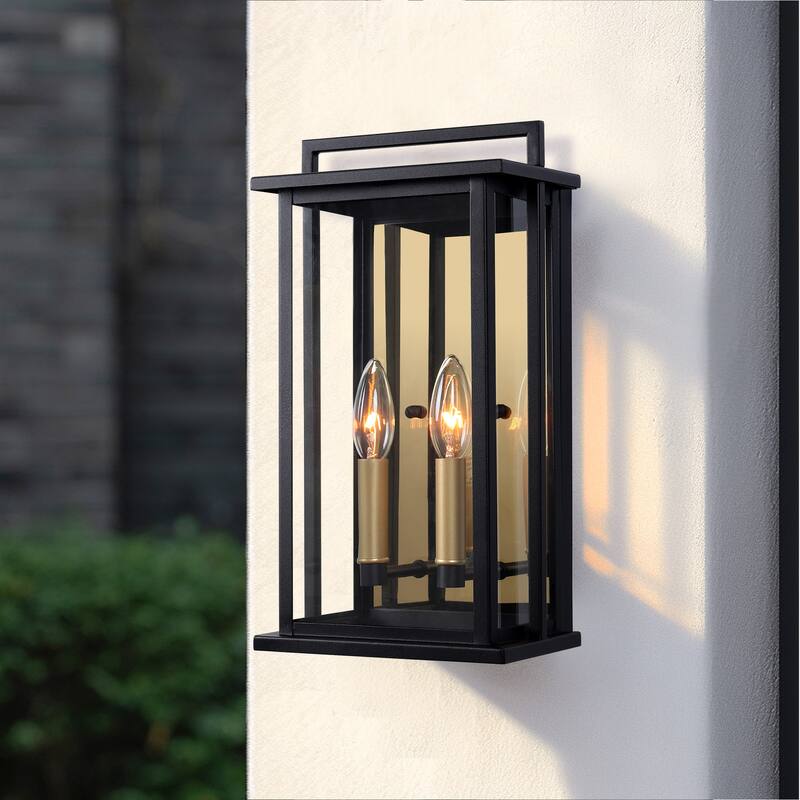 1-Light Black Dusk to Dawn Outdoor Wall Lantern with Mirror Glass - W8.11" x D5.9" x H15.35"