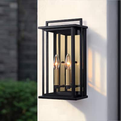 1-Light Black Dusk to Dawn Outdoor Wall Lantern with Mirror Glass - W8.11" x D5.9" x H15.35"