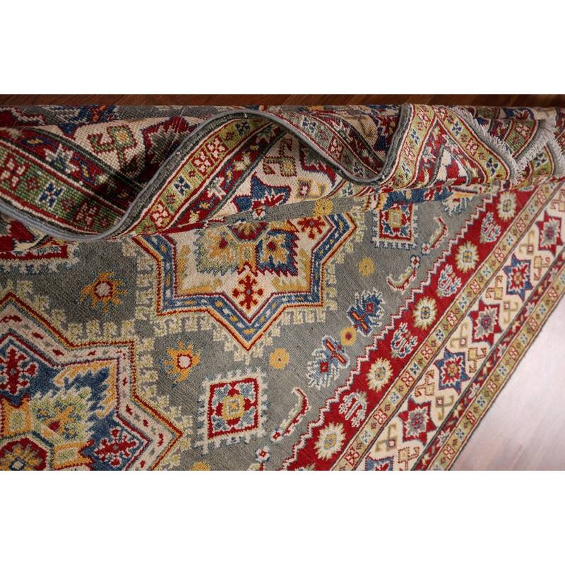 Grey Kazak Oriental Area Rug Handmade Wool Carpet - 4'11" x 6'8"