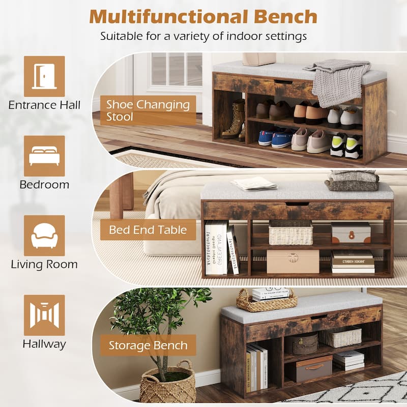 Gymax Shoe Bench Home Entryway Shoes Storage Bench w/ Padded Seat &