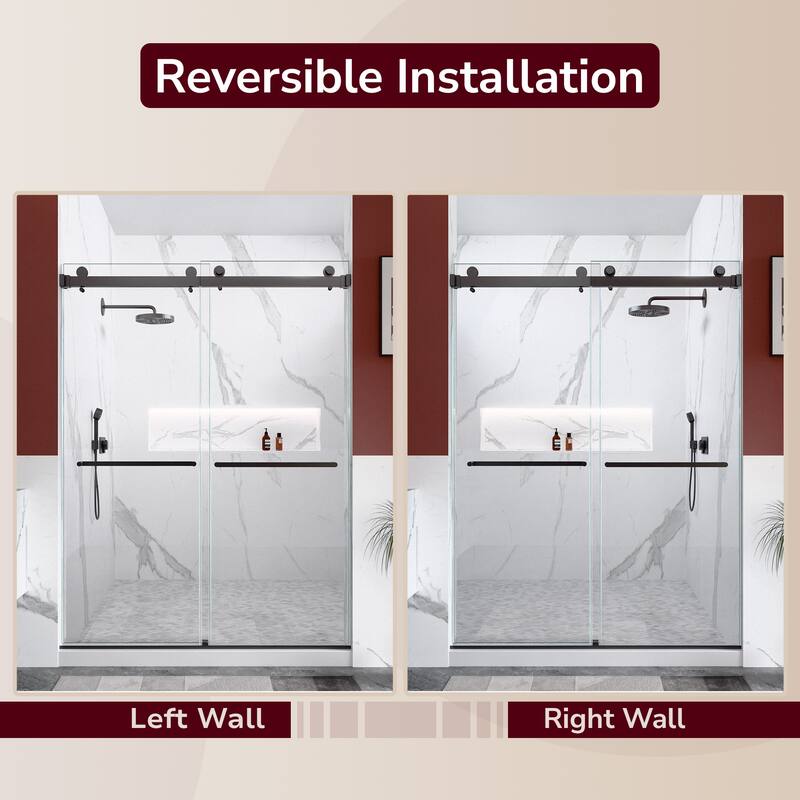 GDFStudio - Modern Minimalist Frameless Double Sliding Shower Door with 3/8" SGCC Tempered Glass & Stainless Steel Hardware