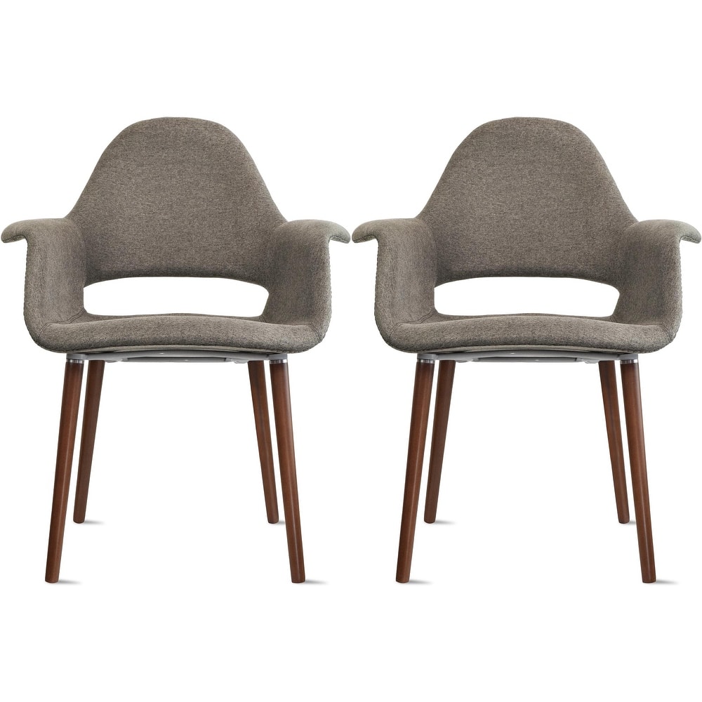Set of 2 Organic Upholstered Fabric Modern Armchairs with Dark Walnut Brown Wooden Legs for Dining Room Office or Accent Chair