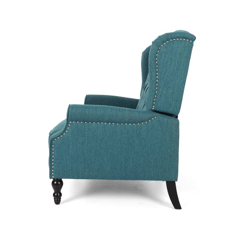 Teal Oversized Wingback Push-Back Recliner with Footrest, Tufted Back, Nailheads