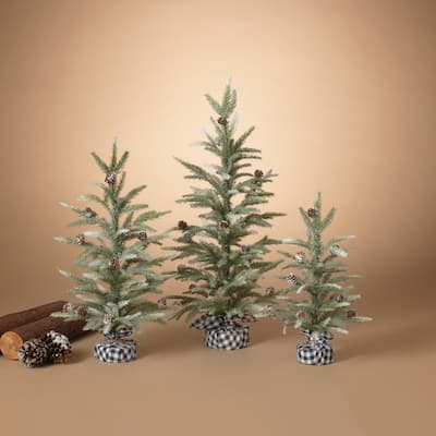 Set of 3 Farmhouse Christmas Trees with Black and White Plaid - N/A
