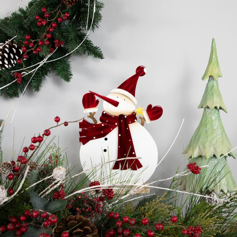 Glossy Snowman in Red Scarf and Mittens Christmas Decoration - 12"