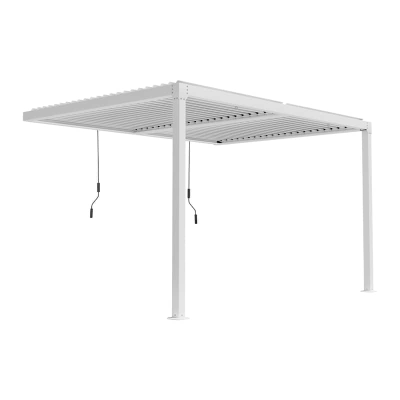 Aoodor Outdoor Aluminum Wall Mounted Louvered Pergola Waterproof Gazebo Sun Shade Shelter with 2 Adjustable Rainproof Panels - White