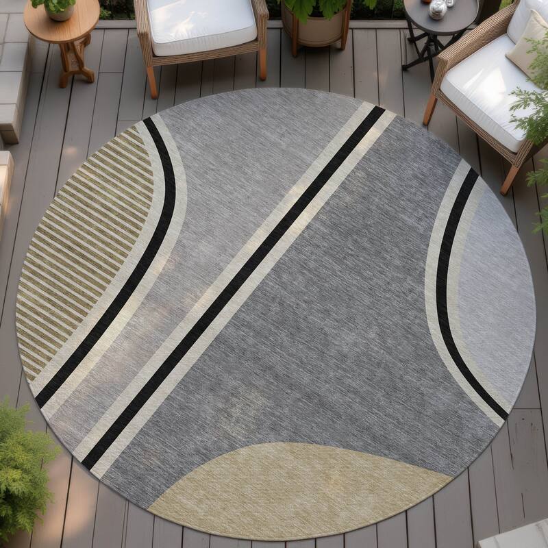Machine Washable Indoor/ Outdoor Contemporary Keely Chantille Rug - Gray - 8' x 8'
