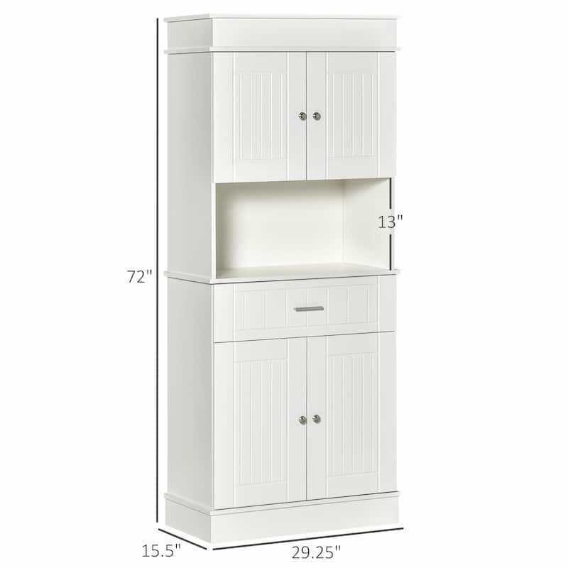 HOMCOM 72" Kitchen Buffet with Hutch, Freestanding Pantry Cupboard with Utility Drawer, 2 Door Cabinets and Countertop, Brown