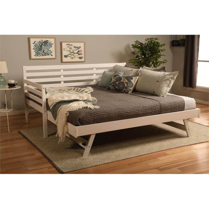 Solid Wood Daybed Frame with Twin Pop-Up Trundle Bed