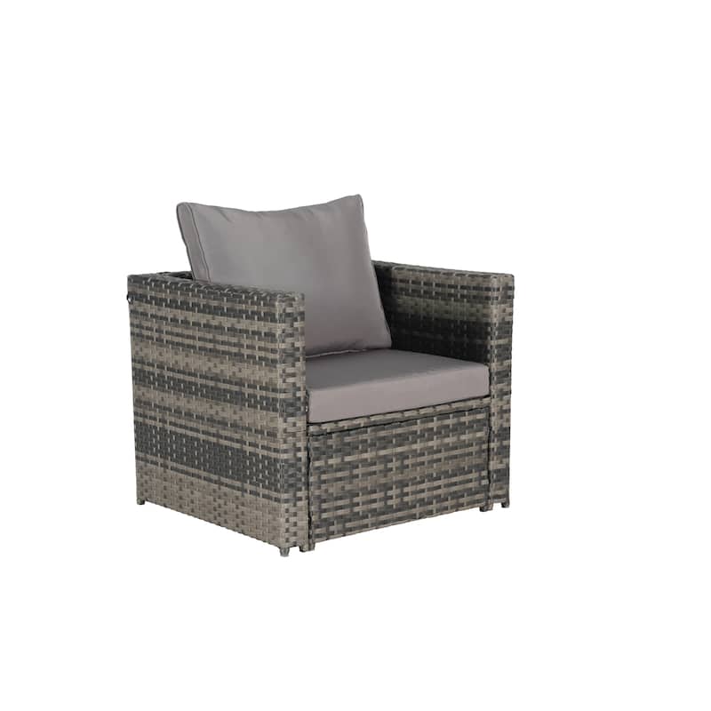 6-Piece Outdoor Patio Rattan Conversation Sectional Sofa Set with Tempered Glass Coffee Table and 2 Armchair