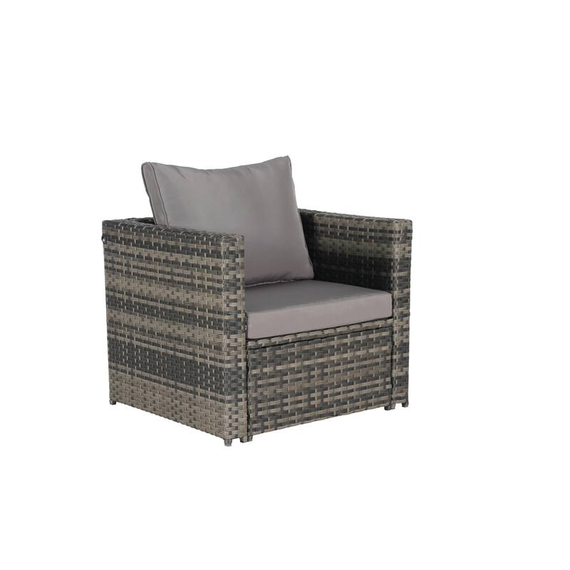 Large Modular Sectional Couch Wicker Rattan Conversation Set All Weather Recliner Couches with Glass Table and Pillows, 6 Piece