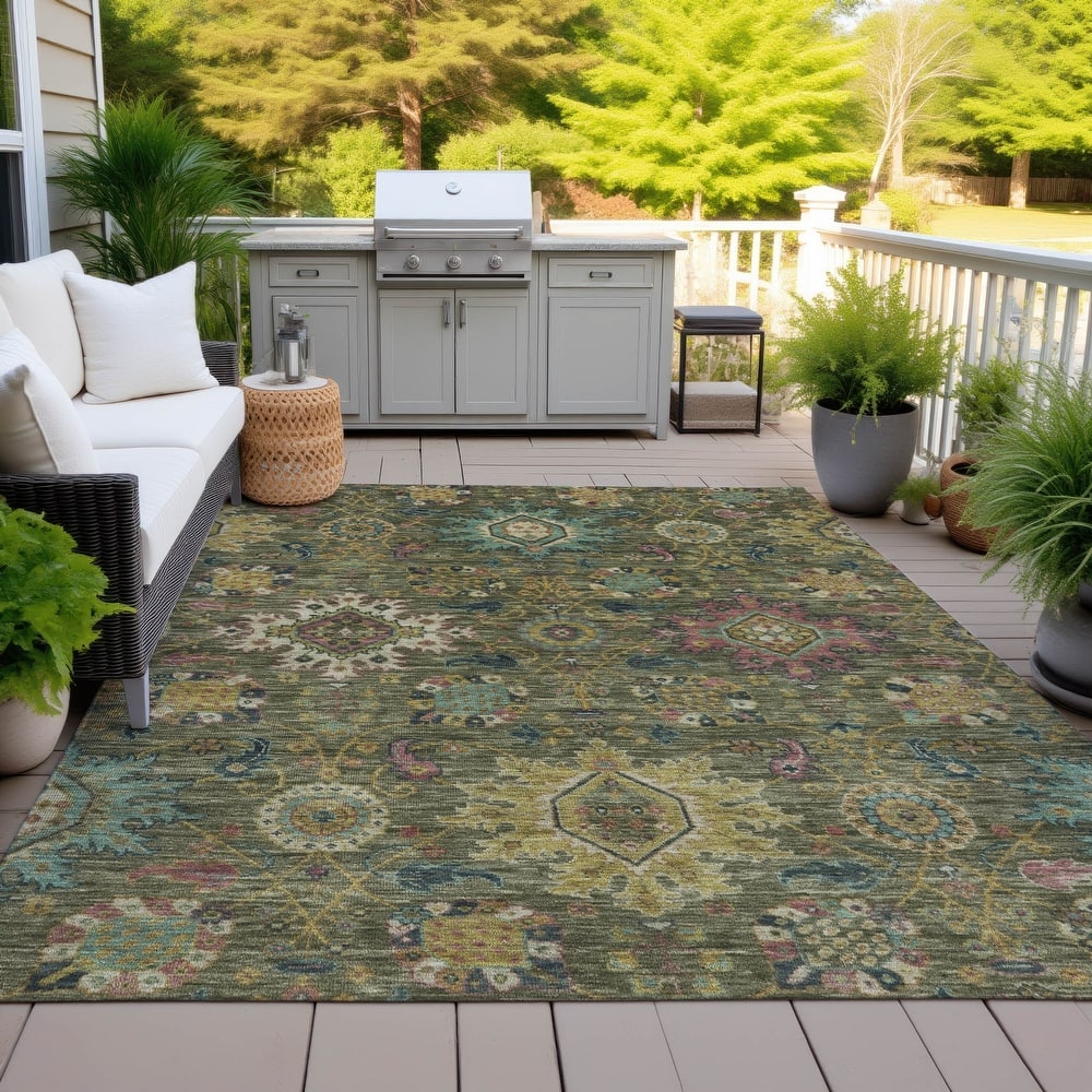Machine Washable Indoor/Outdoor Boho Traditional Chantille Rug