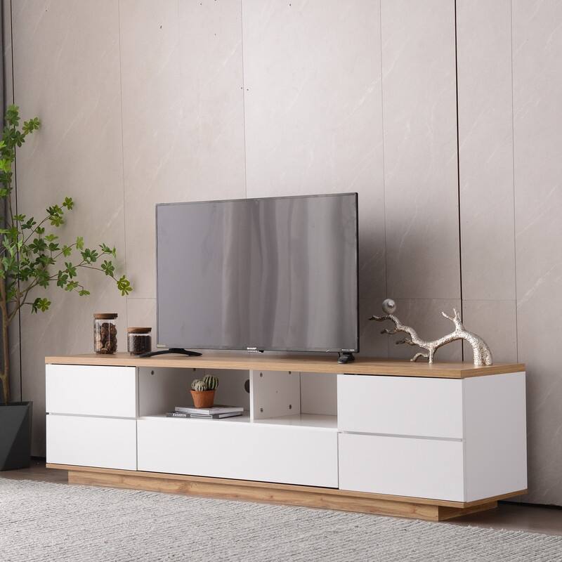 Modern 80-Inch TV Stand, Media Console with Easy-Access Storage & Rebound Doors
