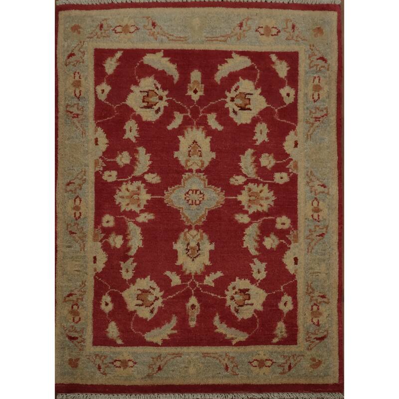 Hand Knotted Oriental 100% Wool Carpet Traditional Floral Red Peshawar Area Rug - 3' 0'' X 2' 2''
