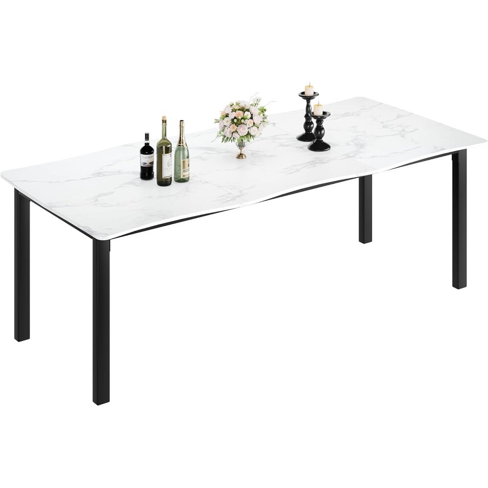 Dining Table for 6-8, Rectangular MDF Top with Wave Edge, Durable Metal Frame, Waterproof & Scratch-Resistant
