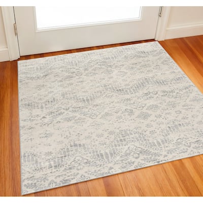 HomeRoots Floral Medallion Contemporary Square Area Rug