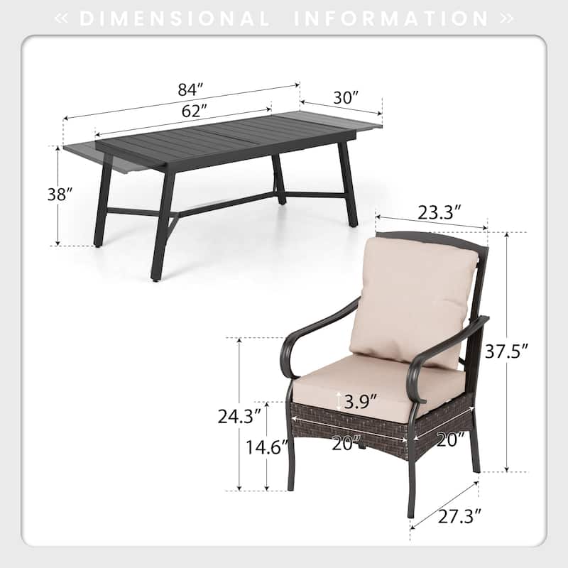 MAISON ARTS 9/7-Piece Patio Dining Set with Rattan Swivel Chairs and a Expandable Dining Table