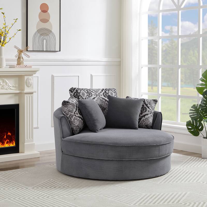 Swivel Accent Barrel Chair with 5 Movable Pillow 360 Degree Swivel Round Sofa Chair for Living Room