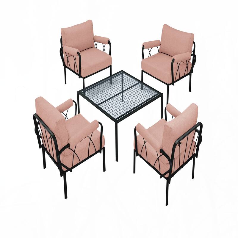 4Pcs Pink Fabric & Black Finish Patio Set,only chairs