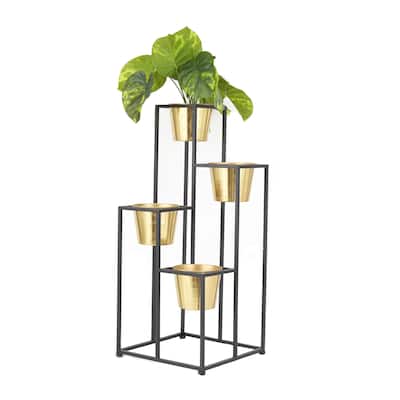 Metal 4 Tier Planter with Black Removable Stand - Black - CosmoLiving by Cosmopolitan
