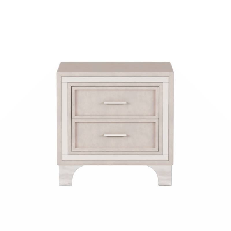 2-Drawer Nightstand with Metal Legs for Bedroom, Mid Century Nightstand Fully Assembled Except Legs and Handles