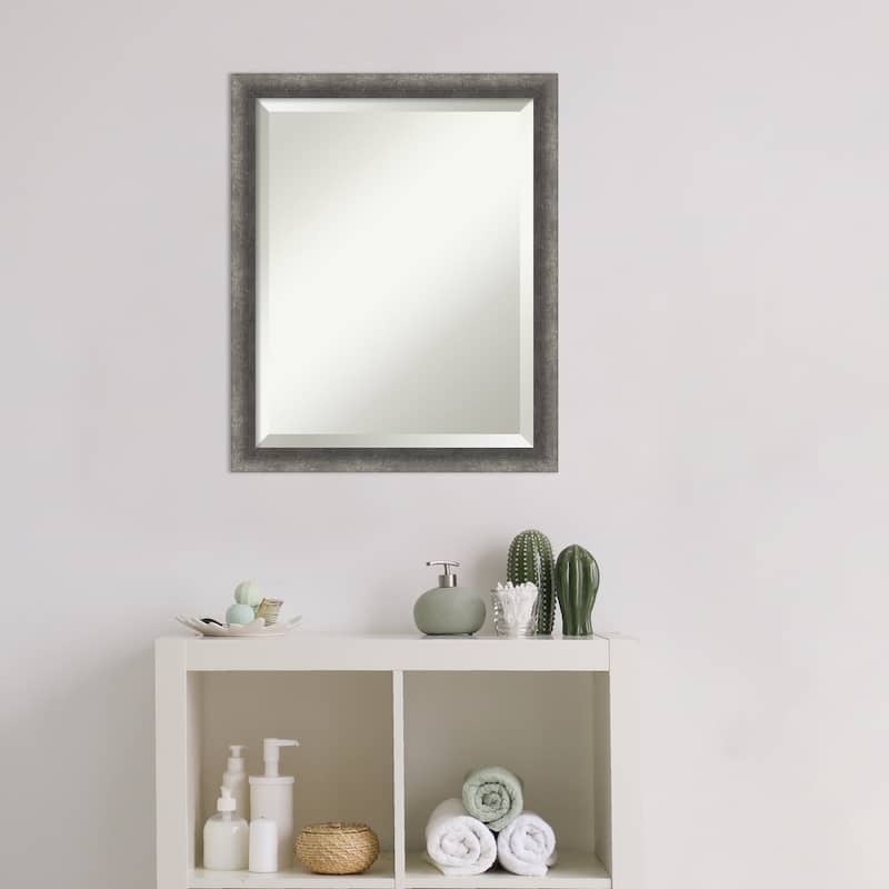 Burnished Concrete Narrow Beveled Wood Framed Bathroom Vanity Wall Mirror - Burnished Concrete Narrow