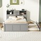 preview thumbnail 2 of 7, Wooden Full Size Pltaform Bed with Trundle, 3 Drawers, Upper Shelves