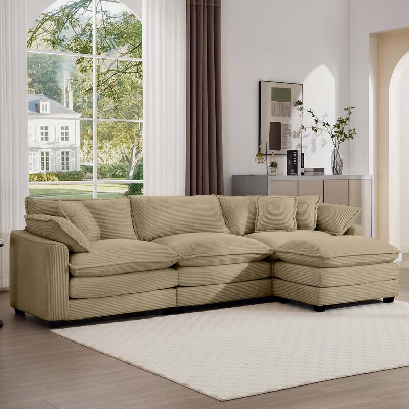 L-shaped Chaise Sectional Sofa with Ottoman and Double Cushions