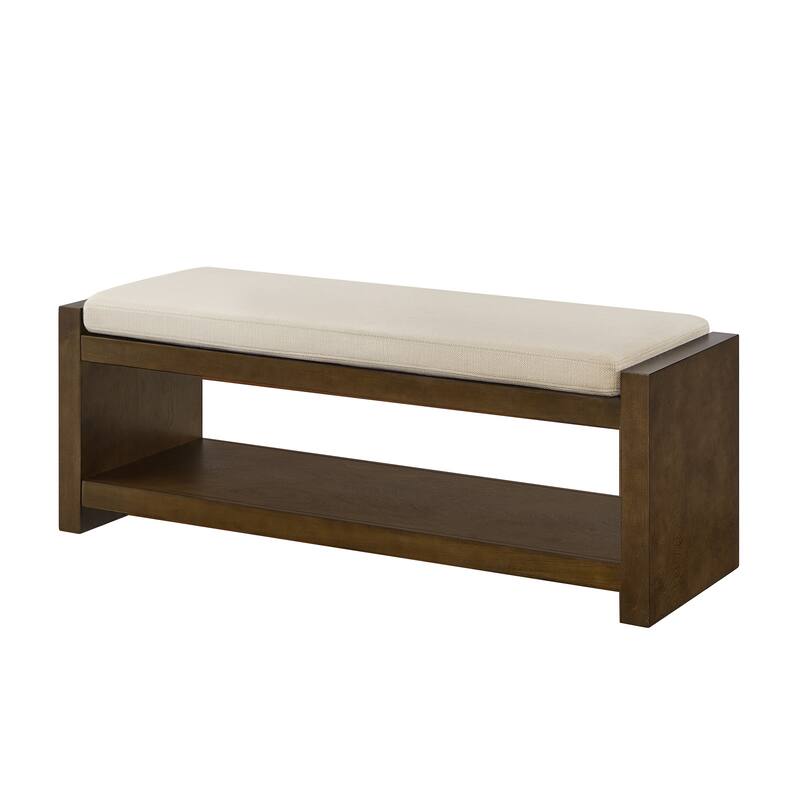47" Accent Bench with Lower Shelf Shoe Rack Modern Compact Bed End Bench with Storage for Bedroom Seating, Removable Cushion