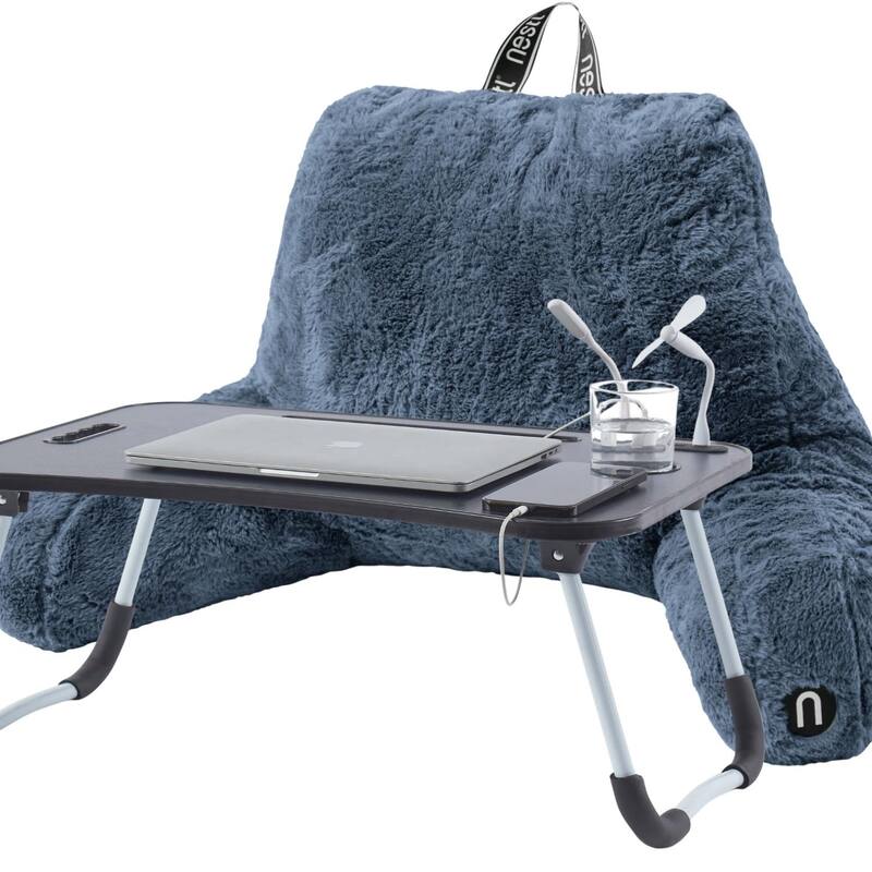 Emperyan Fur Reading Pillow with Laptop Lap Desk - Blue - Specialty