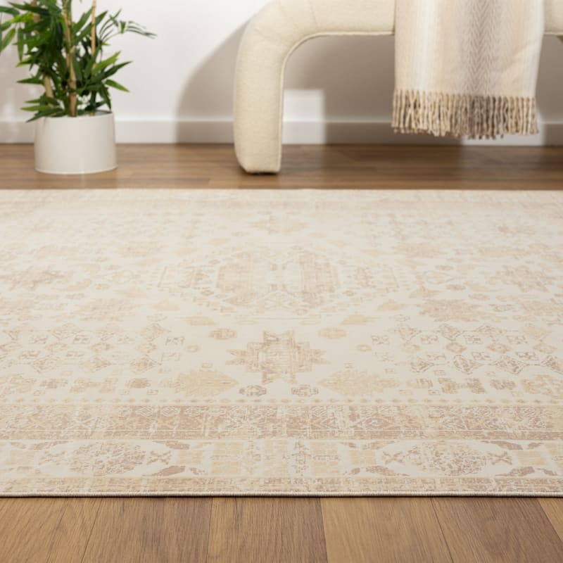 Alis Transitional Medallion Washable Indoor Area Rug by Sevita