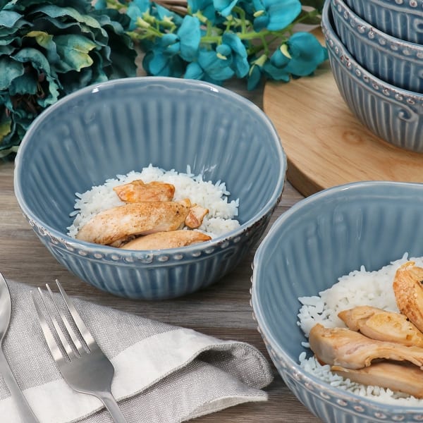 Modern Southern Home Capri 6 Piece 6 Inch Stoneware Embossed Cereal Bowl Set in Blue - Bed Bath & Beyond