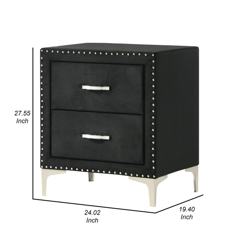 Black/White 2 Drawer 19.4 in. W Nightstand with Soft Velvet Upholstery
