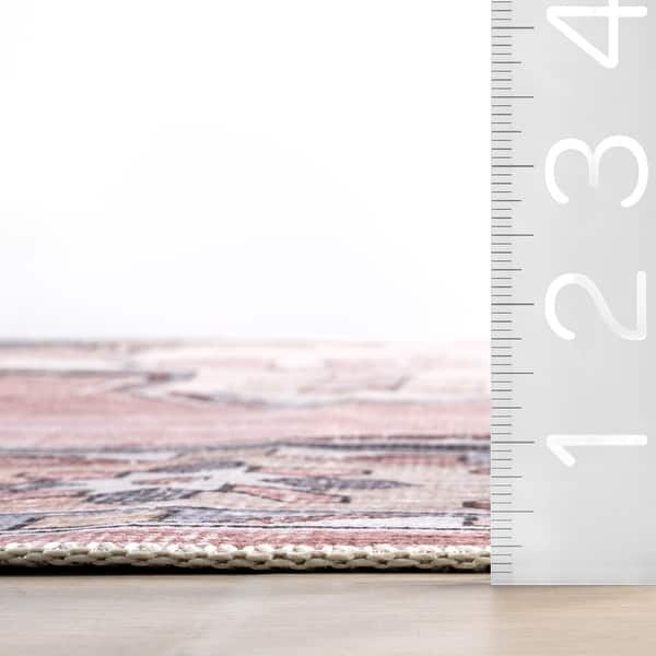 dimension image slide 1 of 3, Nuloom Pavani SplashGuard Vintage Bordered Machine Washable Area Rug