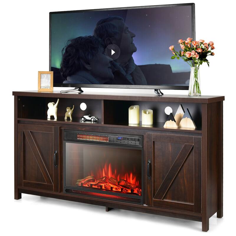 Gymax 59'' Fireplace TV Stand W/ 25'' 1350W Electric Fireplace Heater - Coffee