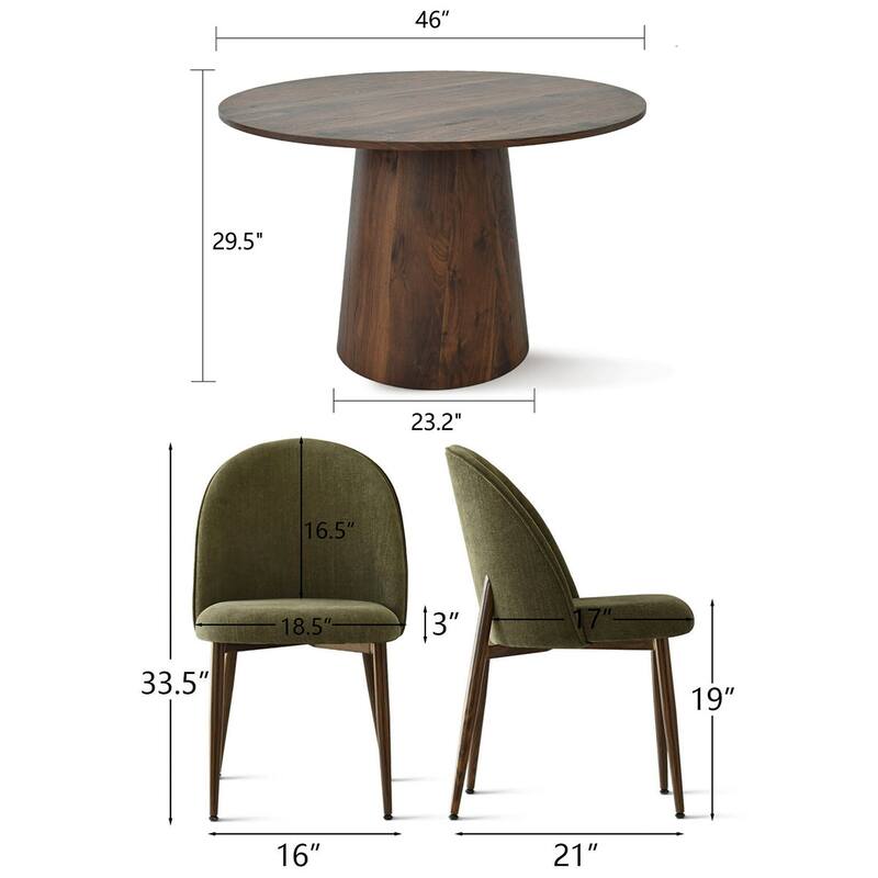 Modern Dining Set with Walnut Look Table and Upholstered Chairs for 4