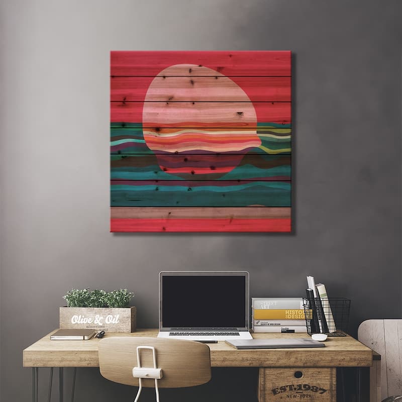 Pink Liquid Sun Print On Wood by Ana Rut Bré - Multi-Color