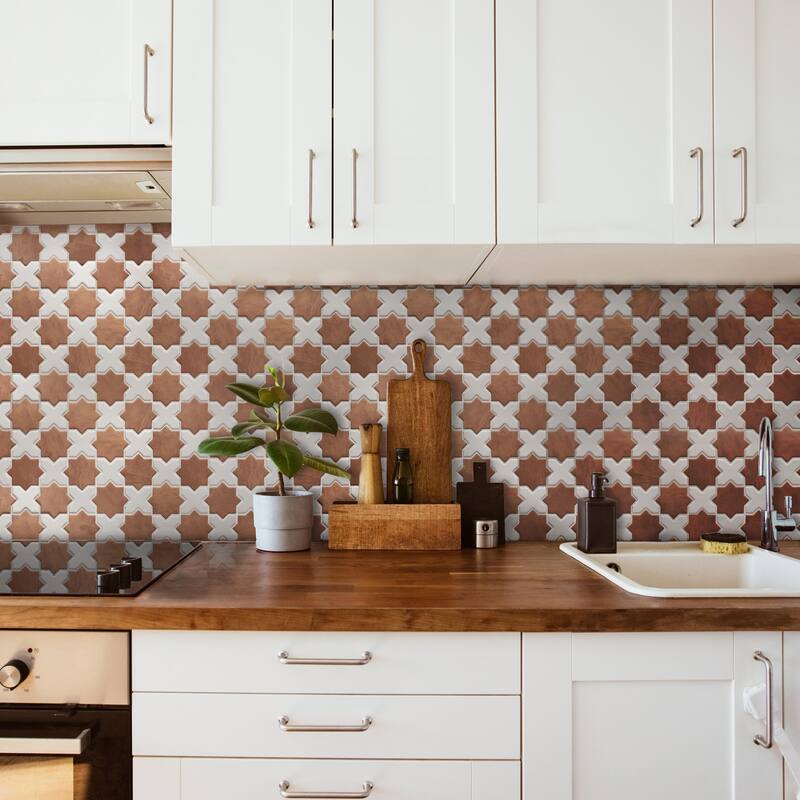 Merola Tile Sentier des Cotto 2" Star with White Cross 11-7/8" x 11-7/8" Porcelain Mosaic Floor and Wall Tile - Case (10 Tiles)