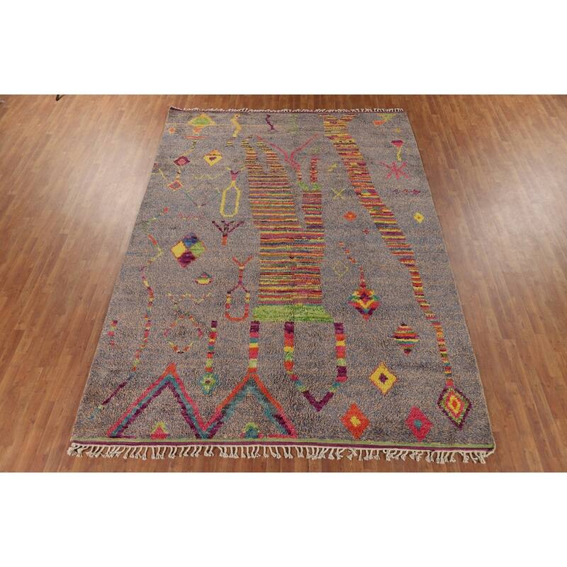 Moroccan Oriental Area Rug Hand-Knotted Wool Carpet - 8'9" x 12'6"