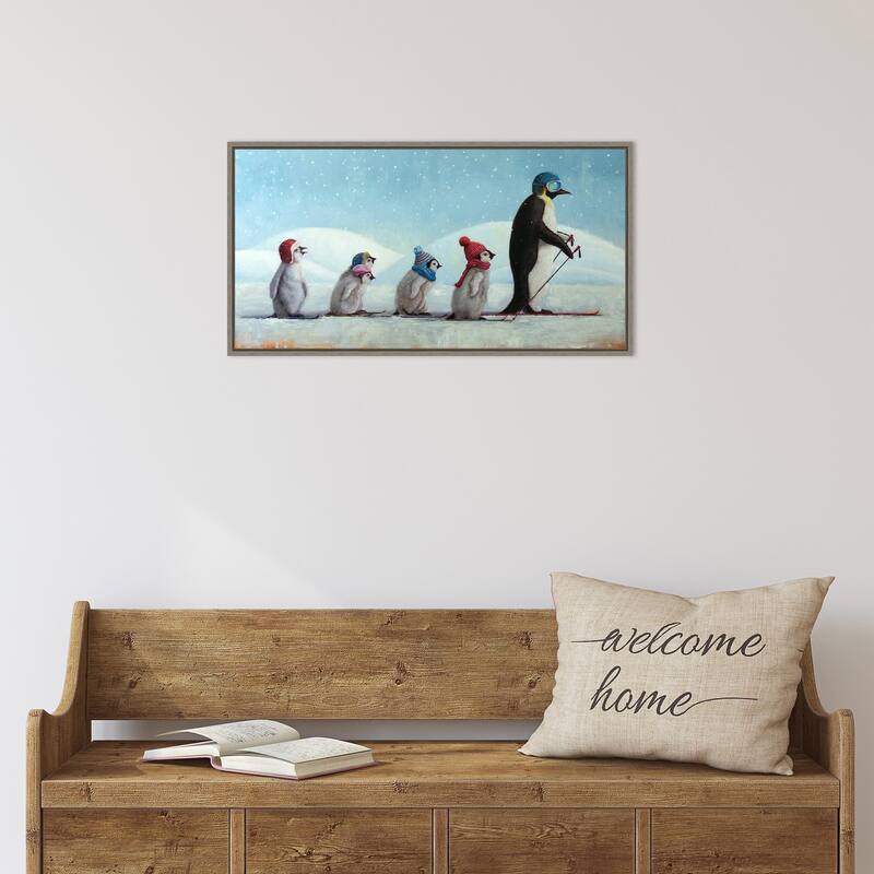 Ski School Penguins by Lucia Heffernan Framed Canvas Wall Art