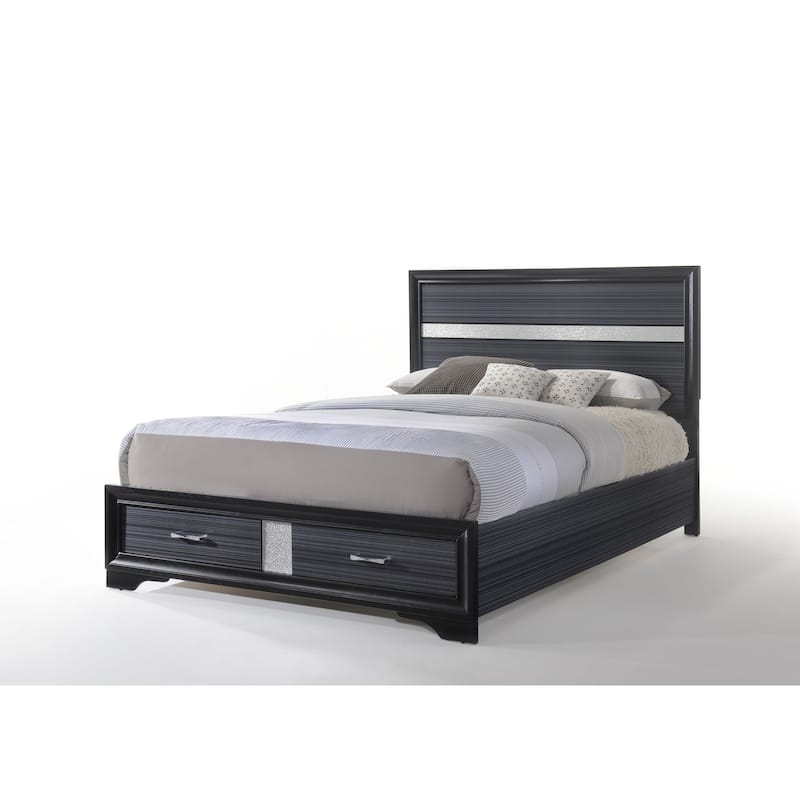 Elegant Black Queen Bed with Storage and Sleigh Design - Black