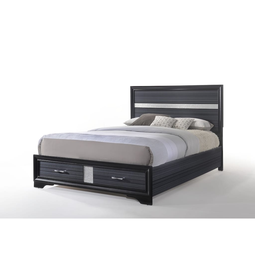 Queen Size Wood Storage Bed with Drawer and Box Spring Required