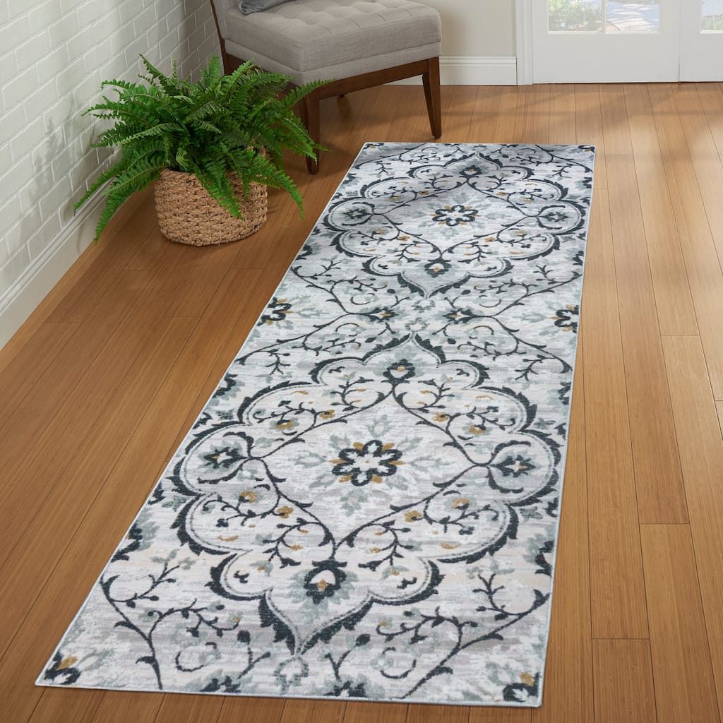 Gertmenian Quattro Tunny Gray Polypropylene Transitional Area Rug Runner - 2'7" x 8'