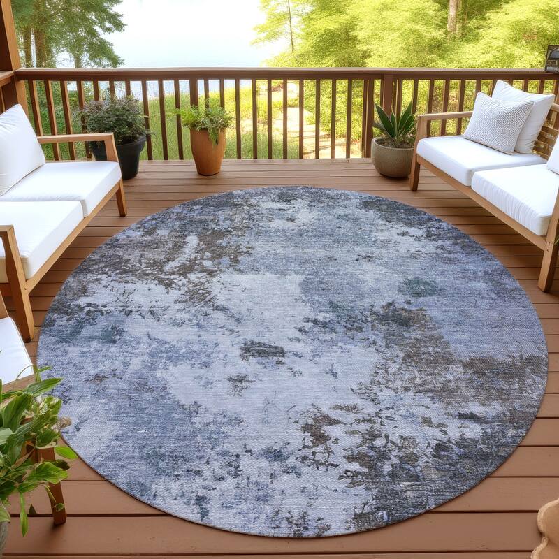 Machine Washable Indoor/ Outdoor Casual Contemporary Chantille Rug - Blue - 8' x 8'