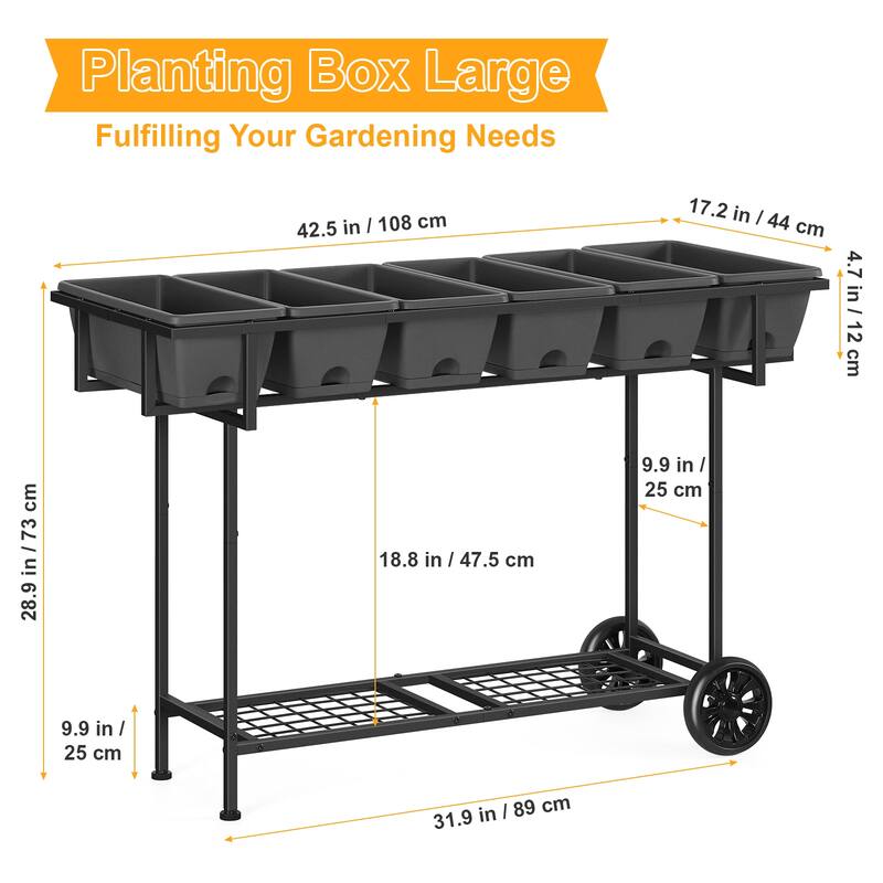 Raised Garden Bed Outdoor with Wheels Elevated Planter Box with Legs and Storage Shelf