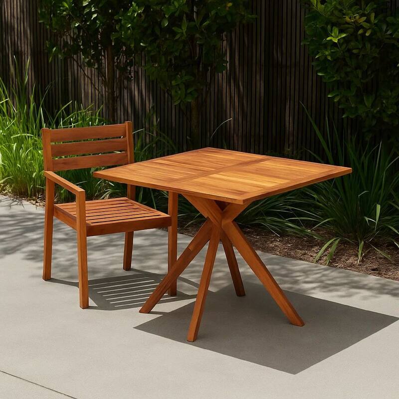 Patio Outdoor Dining Table, 43 Inch Square Natural Brown Acacia Wood - Natural Brown
