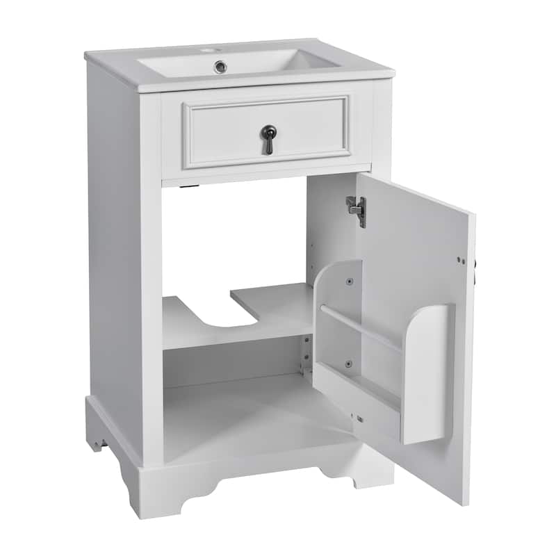 20-Inch Bathroom Vanity with Ceramic Sink, Soft Close Door, Adjustable Shelf, and Door-Mounted Storage Rack