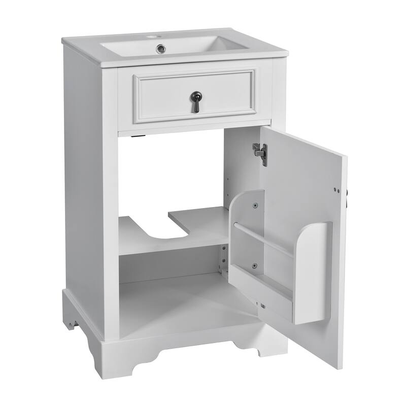 GDFStudio - Lisa 20" Bathroom Vanity with Ceramic Sink, Soft-Close Door & Storage Rack